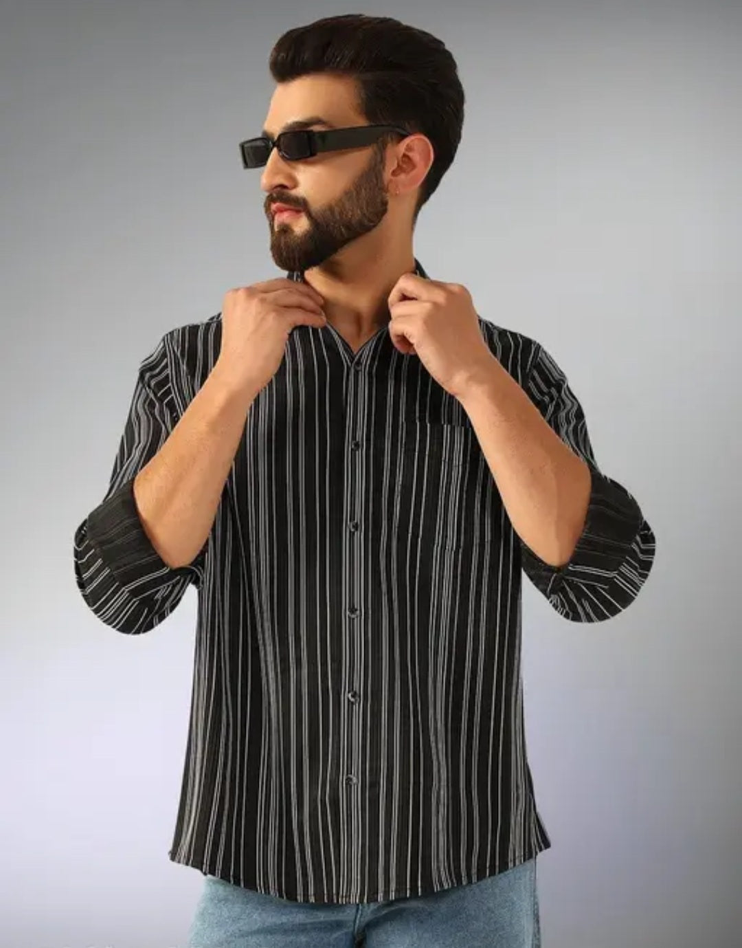 Classic Black Striped Casual Shirt for Men