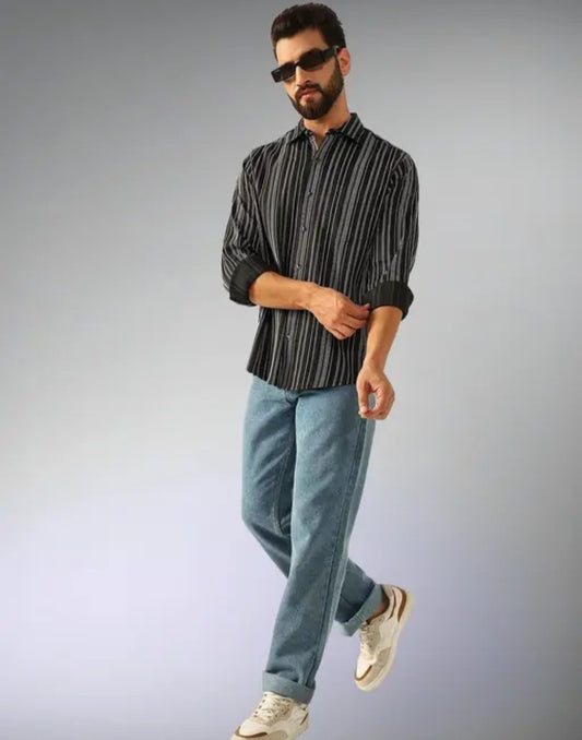 Classic Black Striped Casual Shirt for Men
