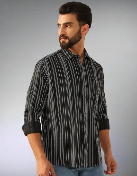 Classic Black Striped Casual Shirt for Men
