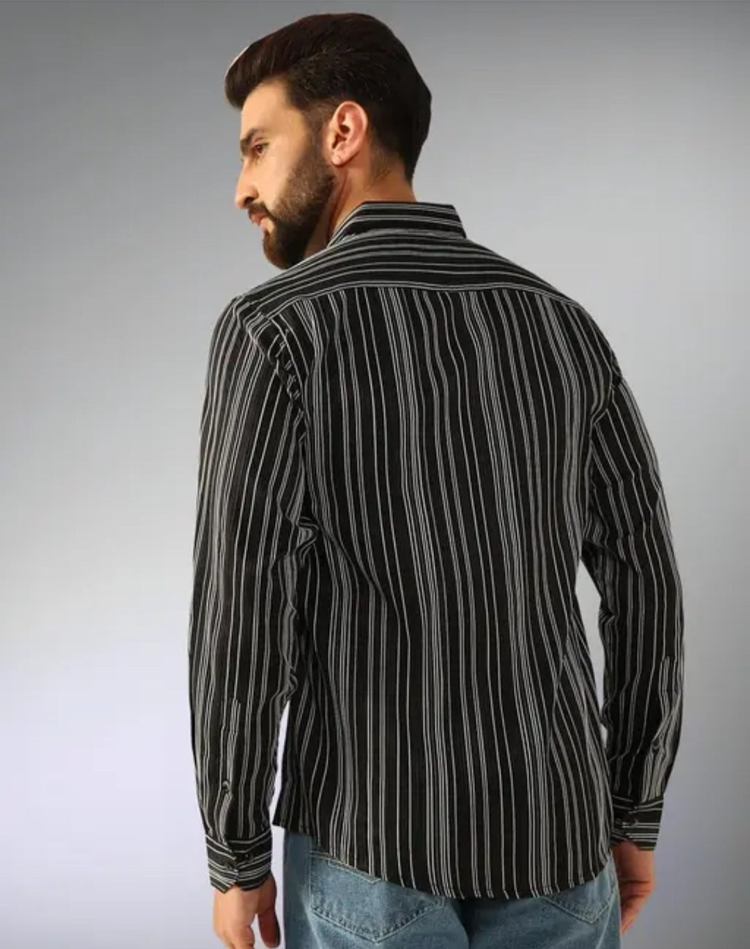 Classic Black Striped Casual Shirt for Men